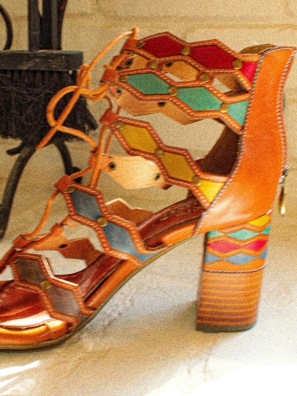 New L’Artiste by Spring Step Multicolor Leather Caged Heel Sandals - Picture 4 of 6
